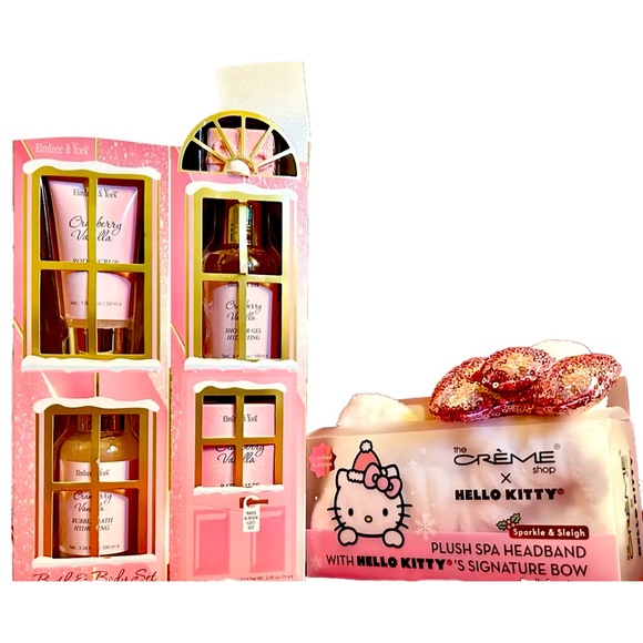Hello Kitty Plush Spa Headband with Cranberry Vanilla Bath Body set. - Picture 1 of 5